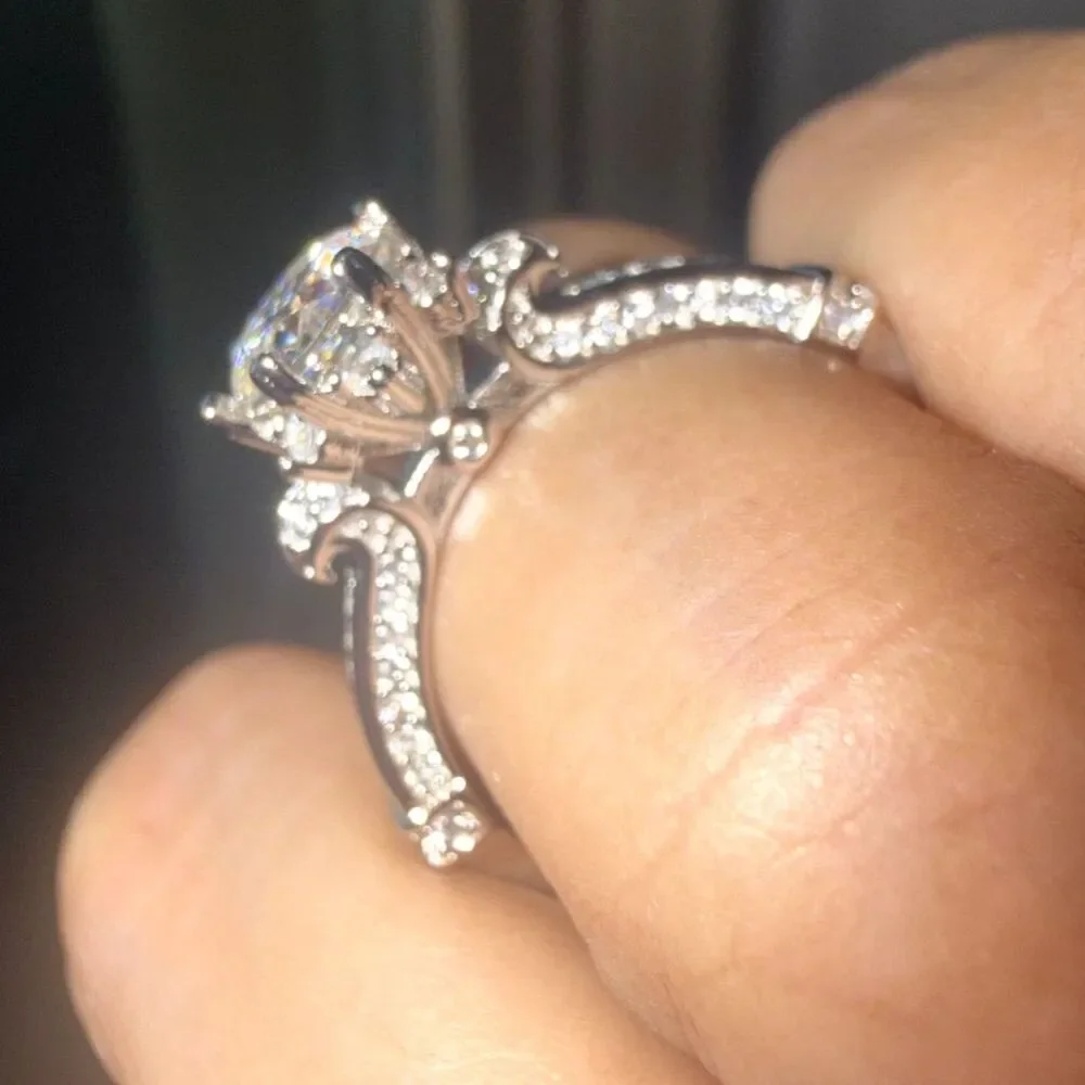 1 CT Round Moissanite Engagement Ring D Color Size 8 S925 GRA